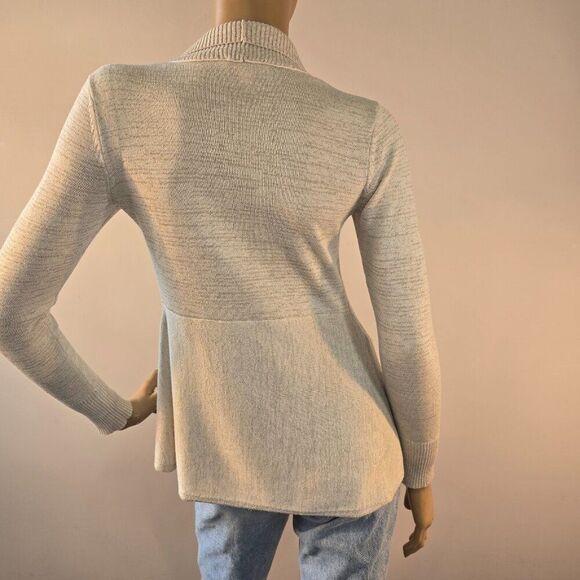 Esprit Womens Cardigan Sz S Cream Lurex Metallic Gold Striped V-Neck Open Front - Picture 7 of 10